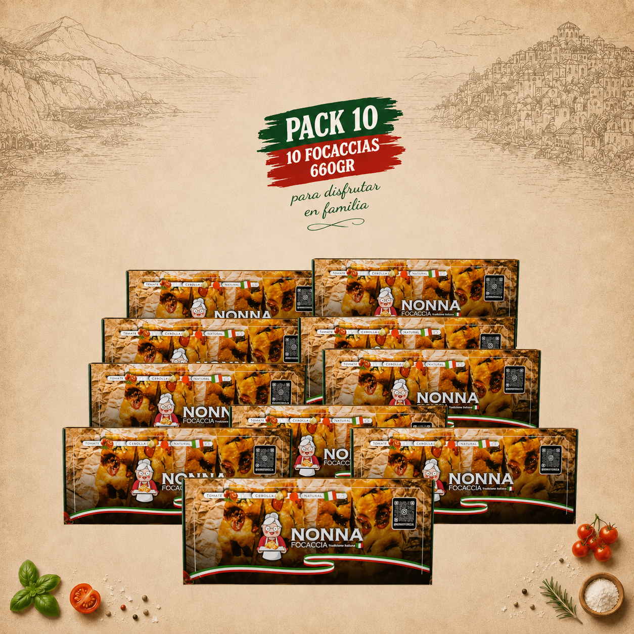 pack 10 focaccias ( 660gr aprox ) pack 10 focaccias ( 660gr aprox )